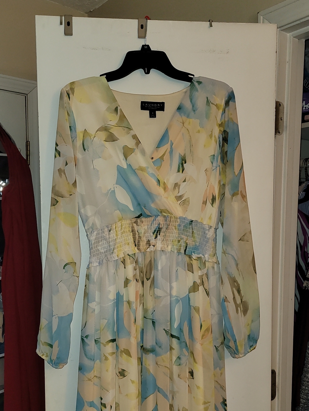 Laundry By Shelli Segal Light Blue and Cream Floral Surplice Maxi Dress